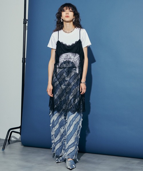 uyu.（ウユ）の「チュールドッキングレースキャミソール（ワンピース・レディース・ブラック/ホワイト・FREE）」の16枚目の写真