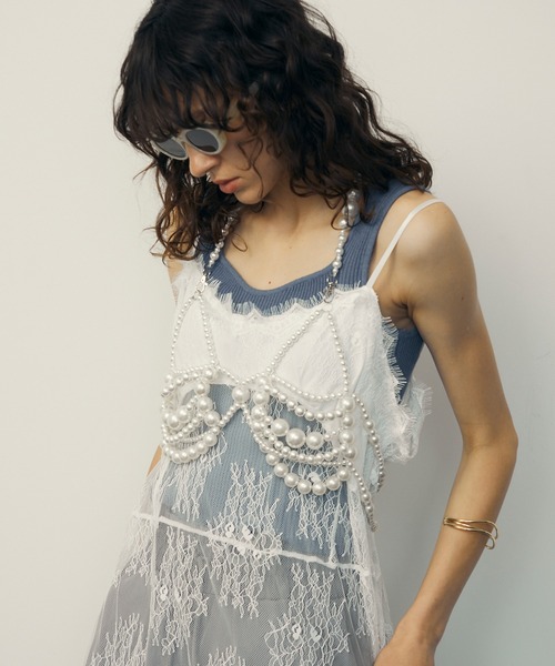 uyu.（ウユ）の「チュールドッキングレースキャミソール（ワンピース・レディース・ブラック/ホワイト・FREE）」の4枚目の写真