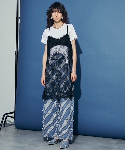 uyu.（ウユ）の「チュールドッキングレースキャミソール（ワンピース・レディース・ブラック/ホワイト・FREE）」の15枚目の写真