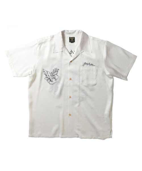 ［HOUSTON ヒューストン］RAYON SOUVENIR SHIRT 刺繍 虎 鷹 レーヨン 開襟シャツ/スーベニアシャツ/スカシャツ（シャツ/ブラウス）｜HOUSTON（ヒューストン）