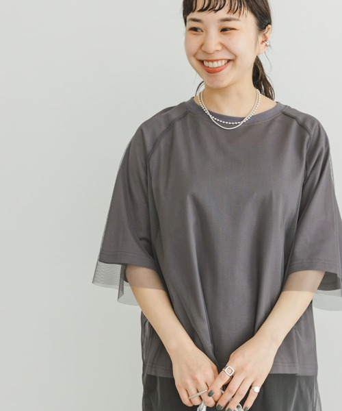 ITEMS URBANRESEARCH(アイテムズ アーバンリサーチ)の「チュールレイヤードハンソデTシャツ(Tシャツ/カットソー・レディース・チャコールグレー/ブラック/オフホワイト・FREE)」の3枚目の写真