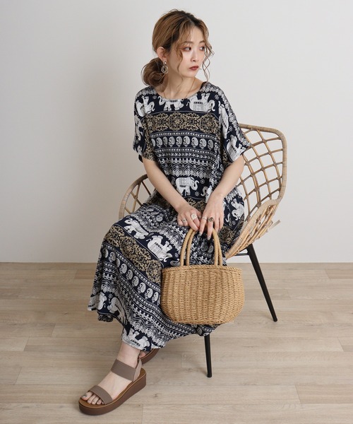 FUNALIVE（ファンアライブ）の「je crois soi レーヨンプリントワンピース（チュニック・レディース・G/A/F/D/C/H/E/Y/B・FREE）」の21枚目の写真