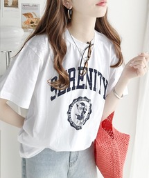 程よい抜け感を。綿100%カレッジロゴプリントTシャツ