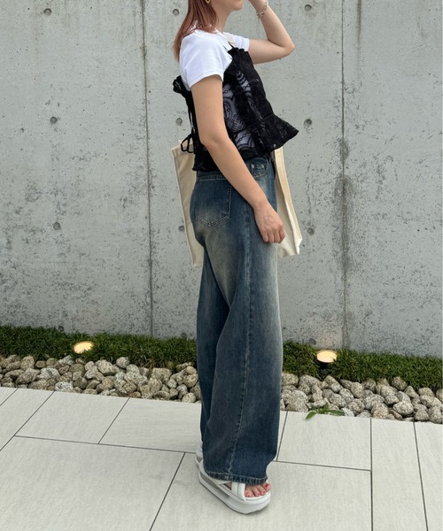 y/m by misato（イムバイミサト）の「刺繍オーガンジービスチェ（ベスト・レディース・アイボリー/ブラック・FREE）」の6枚目の写真