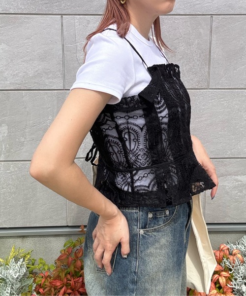 y/m by misato（イムバイミサト）の「刺繍オーガンジービスチェ（ベスト・レディース・アイボリー/ブラック・FREE）」の10枚目の写真