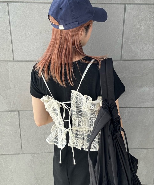 y/m by misato（イムバイミサト）の「刺繍オーガンジービスチェ（ベスト・レディース・アイボリー/ブラック・FREE）」の15枚目の写真