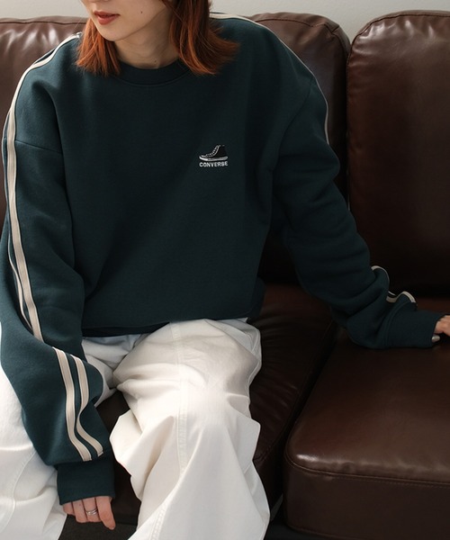 CONVERSE(コンバース)の「【CONVERSE/コンバース】裏起毛 スリーブライン シューズロゴクルースウェット(スウェット・メンズ・オートミール/ブルーグリーン/グレイッシュベージュ/スミクロ・LL/M/L)」の4枚目の写真