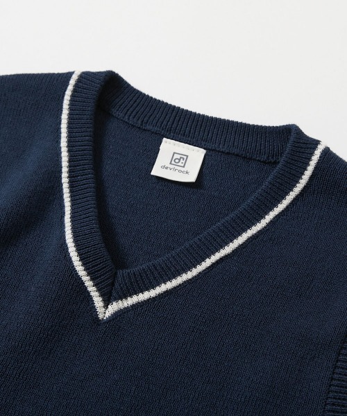 綿100％ 洗える スクールニット Vネック ベスト（ベスト）｜devirock