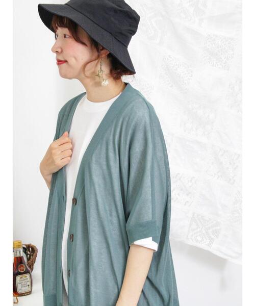 Samansa Mos2（サマンサ モスモス）の「【マシンウォッシャブル】ドルマンVネックカーディガン（カーディガン/ボレロ・レディース・グリーン/ブラウン/ベージュ/チャコールグレー・F）」の4枚目の写真