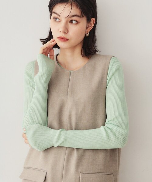 OPAQUE.CLIP（オペークドットクリップ）の「《5color》クルーネックシアーリブニット【洗濯機洗い可】（ニット/セーター・レディース・グレー/ブルー/オレンジ/グリーン系/ブラック・40/38/42）」の21枚目の写真