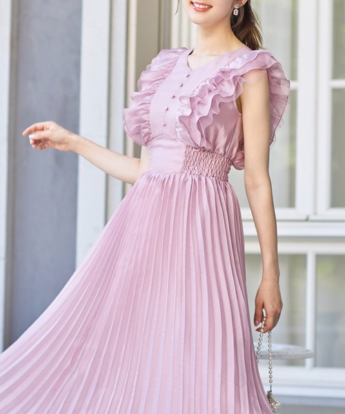 【セール】ウエストシャーリングチュールフリルプリーツワンピース（ワンピース）｜tocco closet（トッコ クローゼット）