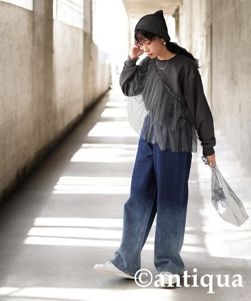 antiqua(アンティカ)の「チュール裏毛トップス(スウェット・レディース・グレー/ブラック・ONESIZE)」の22枚目の写真