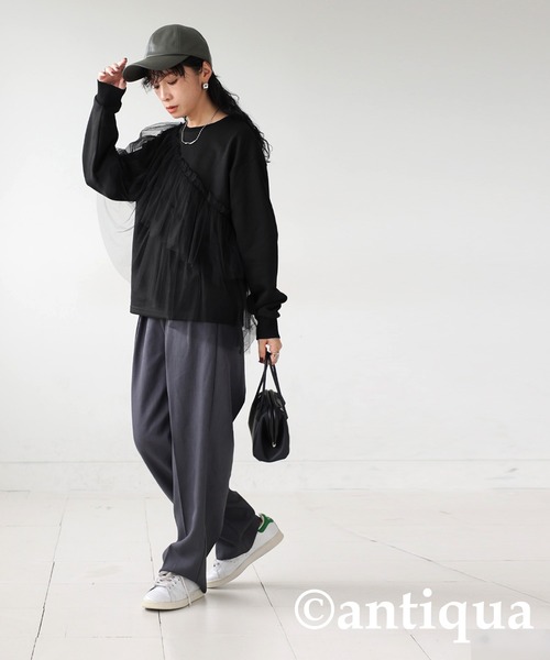 antiqua(アンティカ)の「チュール裏毛トップス(スウェット・レディース・グレー/ブラック・ONESIZE)」の19枚目の写真