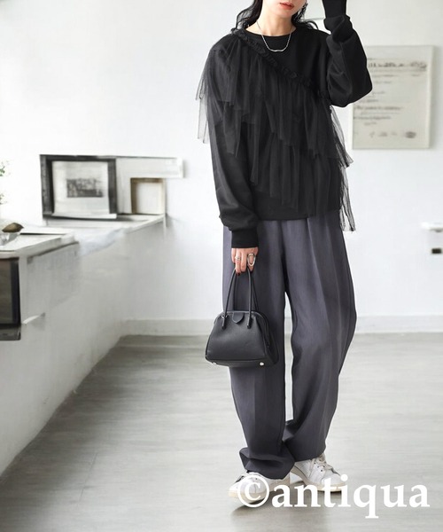 antiqua(アンティカ)の「チュール裏毛トップス(スウェット・レディース・グレー/ブラック・ONESIZE)」の17枚目の写真