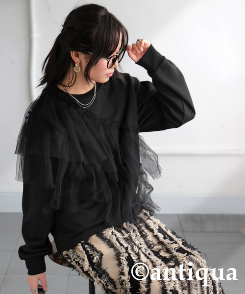 antiqua(アンティカ)の「チュール裏毛トップス(スウェット・レディース・グレー/ブラック・ONESIZE)」の20枚目の写真