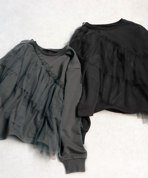 antiqua(アンティカ)の「チュール裏毛トップス(スウェット・レディース・グレー/ブラック・ONESIZE)」の6枚目の写真