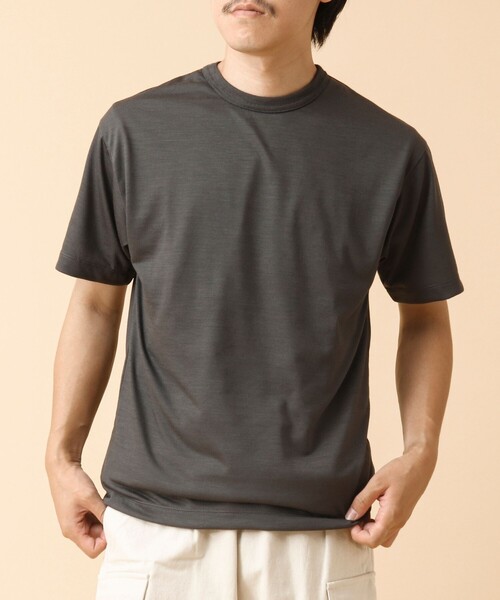 NOLLEY’S(ノーリーズ)の「AXIO吸水速乾 ウォッシャブルウールTシャツ(Tシャツ/カットソー・メンズ・ブラック/ネイビー/ブラック系その他/グレー・L/M)」の3枚目の写真