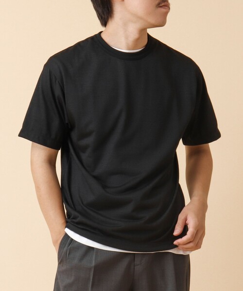 NOLLEY’S(ノーリーズ)の「AXIO吸水速乾 ウォッシャブルウールTシャツ(Tシャツ/カットソー・メンズ・ブラック/ネイビー/ブラック系その他/グレー・L/M)」の2枚目の写真