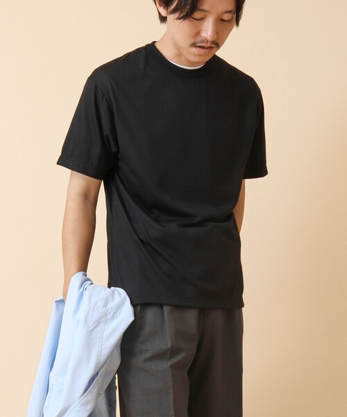 NOLLEY’S(ノーリーズ)の「AXIO吸水速乾 ウォッシャブルウールTシャツ(Tシャツ/カットソー・メンズ・ブラック/ネイビー/ブラック系その他/グレー・L/M)」の6枚目の写真