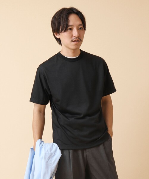 NOLLEY’S(ノーリーズ)の「AXIO吸水速乾 ウォッシャブルウールTシャツ(Tシャツ/カットソー・メンズ・ブラック/ネイビー/ブラック系その他/グレー・L/M)」の7枚目の写真