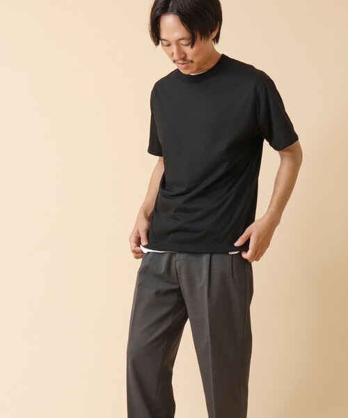 NOLLEY’S(ノーリーズ)の「AXIO吸水速乾 ウォッシャブルウールTシャツ(Tシャツ/カットソー・メンズ・ブラック/ネイビー/ブラック系その他/グレー・L/M)」の8枚目の写真
