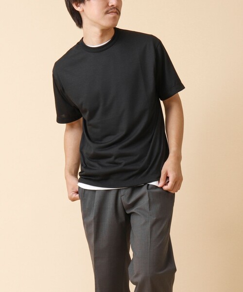 NOLLEY’S(ノーリーズ)の「AXIO吸水速乾 ウォッシャブルウールTシャツ(Tシャツ/カットソー・メンズ・ブラック/ネイビー/ブラック系その他/グレー・L/M)」の9枚目の写真