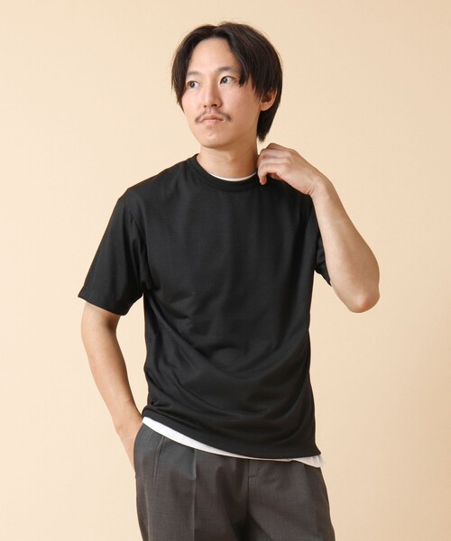 NOLLEY’S(ノーリーズ)の「AXIO吸水速乾 ウォッシャブルウールTシャツ(Tシャツ/カットソー・メンズ・ブラック/ネイビー/ブラック系その他/グレー・L/M)」の10枚目の写真