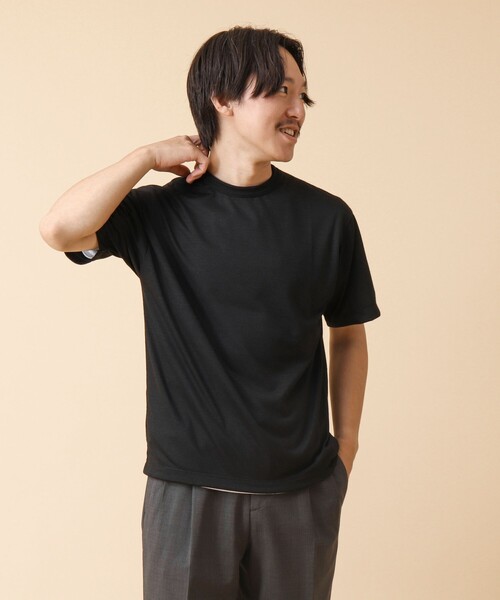 NOLLEY’S(ノーリーズ)の「AXIO吸水速乾 ウォッシャブルウールTシャツ(Tシャツ/カットソー・メンズ・ブラック/ネイビー/ブラック系その他/グレー・L/M)」の15枚目の写真