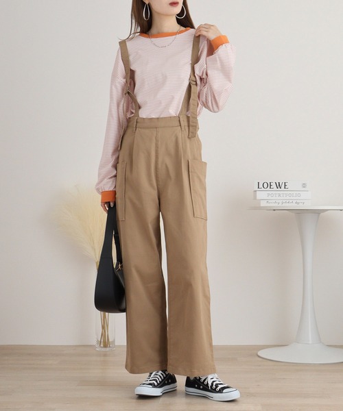 atONE(アットワン)の「サイドビックポケットサロペットパンツ(サロペット/オーバーオール・レディース・カーキ/ブラック/ベージュ・M/L/LL/3L/4L)」の3枚目の写真