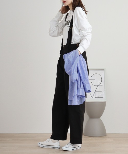 atONE(アットワン)の「サイドビックポケットサロペットパンツ(サロペット/オーバーオール・レディース・カーキ/ブラック/ベージュ・M/L/LL/3L/4L)」の5枚目の写真