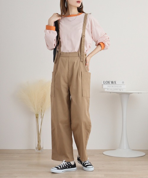 atONE(アットワン)の「サイドビックポケットサロペットパンツ(サロペット/オーバーオール・レディース・カーキ/ブラック/ベージュ・M/L/LL/3L/4L)」の8枚目の写真
