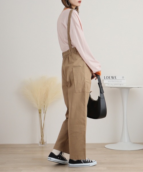 atONE(アットワン)の「サイドビックポケットサロペットパンツ(サロペット/オーバーオール・レディース・カーキ/ブラック/ベージュ・M/L/LL/3L/4L)」の11枚目の写真