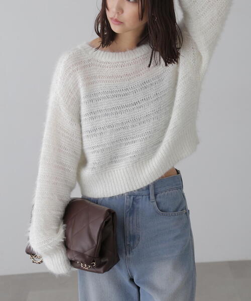 FREE'S MART（フリーズマート）の「ラメフェザーモヘヤライクニット（ニット/セーター・レディース・パープル/ホワイト/グレー/ブルー・FREE）」の2枚目の写真