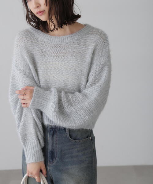 FREE'S MART（フリーズマート）の「ラメフェザーモヘヤライクニット（ニット/セーター・レディース・パープル/ホワイト/グレー/ブルー・FREE）」の3枚目の写真