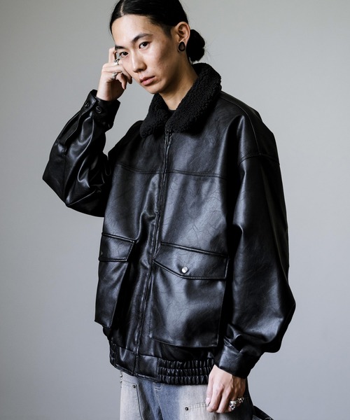 激渋！カナダ発 MOORES オーバーサイズ レザージャケット スタンドネック Buyer's Select /オーバーサイズリブハイネック 合成皮革/ダック