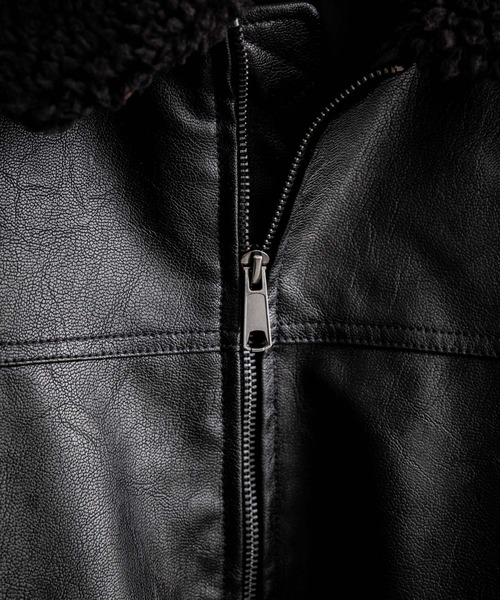 Rocky Monroe(ロッキーモンロー)の「オーバーサイズPUレザー G-1型フライトブルゾン(ライダースジャケット・メンズ・ブラウン/ブラック/アイボリー・M/L/XL)」の9枚目の写真