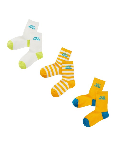 MIKI HOUSE（ミキハウス）の「【WEB限定】ロゴ３足セット　ソックスパック（ソックス/靴下・キッズ・サックスブルー/イエロー/ネイビー/ライトグリーン/ピンク/グリーン/レッド・17cm/15cm/13cm/11cm/15-17cm/13-15cm/17-19cm/11-13cm）」の6枚目の写真