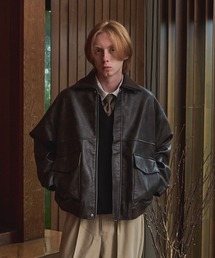 LURAKU | 【LURAKU】 Collar Rib Vintage Design Blouson /  襟リブヴィンテージデザイン合皮ブルゾン(ブルゾン)