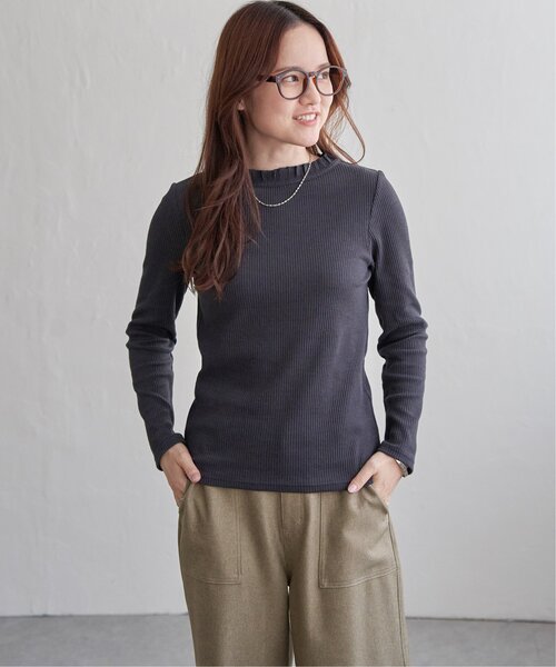 LBC（エルビーシー）の「三角テレコ襟フリルロンT（Tシャツ/カットソー・レディース・ホワイト/チャコール/マスタード/ターコイズブルー・M/L）」の2枚目の写真