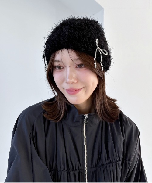 Heather（ヘザー）の「リボンニットキャップ　153257（ニットキャップ/ビーニー・レディース・アイボリー/ブラック・ONE SIZE）」の5枚目の写真