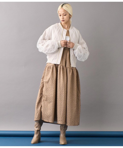 Settimissimo（セッティミッシモ）の「チュールギャザーボリュームスリーブブルゾン（ブルゾン・レディース・グレイッシュベージュ/カーキ・FREE）」の8枚目の写真