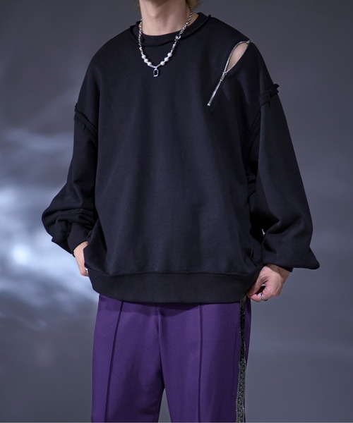 Ellno Loset（エルノロゼット）の「ヘビーウェイトアシメジップスウェット（スウェット・メンズ・ブラック/ブラック系その他・SMALL/MEDIUM/LARGE）」の3枚目の写真