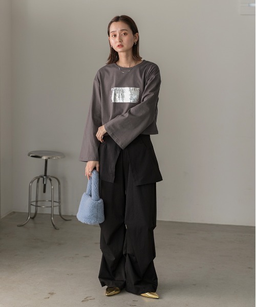 セール】箔アソートプリント ショート丈ロングTシャツ（Tシャツ