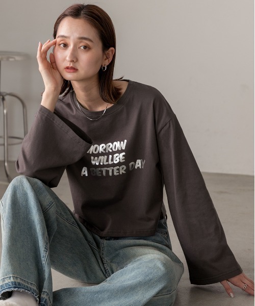 セール】箔アソートプリント ショート丈ロングTシャツ（Tシャツ