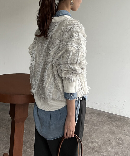 Chez toi（シェトワ）の「フリンジシャギニットプルオーバー（ニット/セーター・レディース・キャメル/ブラック/オフホワイト・FREE）」の11枚目の写真