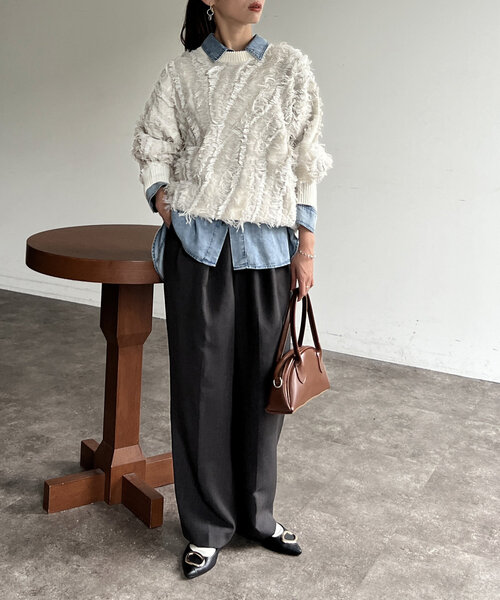 Chez toi（シェトワ）の「フリンジシャギニットプルオーバー（ニット/セーター・レディース・キャメル/ブラック/オフホワイト・FREE）」の14枚目の写真