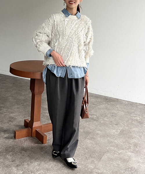 Chez toi（シェトワ）の「フリンジシャギニットプルオーバー（ニット/セーター・レディース・キャメル/ブラック/オフホワイト・FREE）」の15枚目の写真