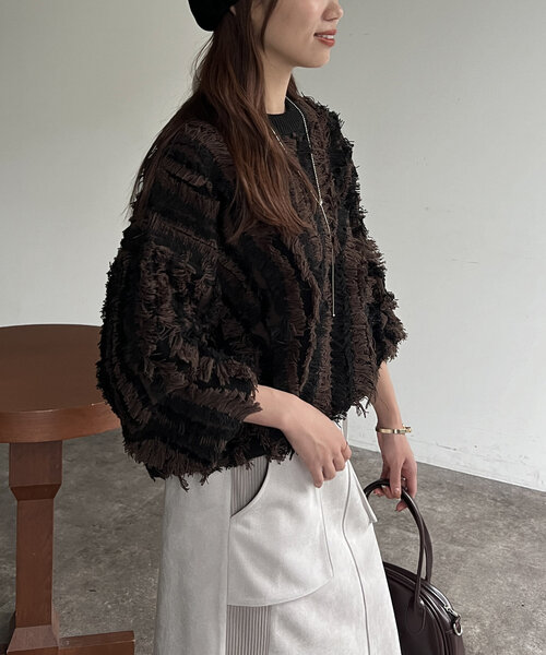 Chez toi（シェトワ）の「フリンジシャギニットプルオーバー（ニット/セーター・レディース・キャメル/ブラック/オフホワイト・FREE）」の22枚目の写真