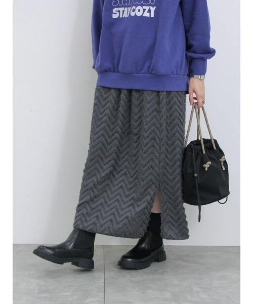 Samansa Mos2 blue（サマンサモスモスブルー）の「ジグザグ柄フリンジナロースカート（スカート・レディース・ブラック/グレー/チャコールグレー・F）」の3枚目の写真
