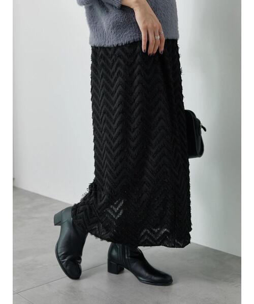 Samansa Mos2 blue（サマンサモスモスブルー）の「ジグザグ柄フリンジナロースカート（スカート・レディース・ブラック/グレー/チャコールグレー・F）」の15枚目の写真